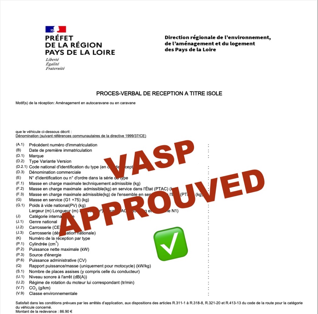 Caméléon van aménagé homologation VASP